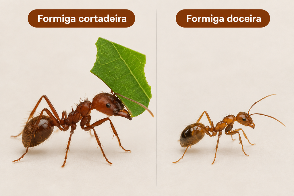 A diferença importa porque cada tipo de formiga exige uma estratégia de controle diferente. 
